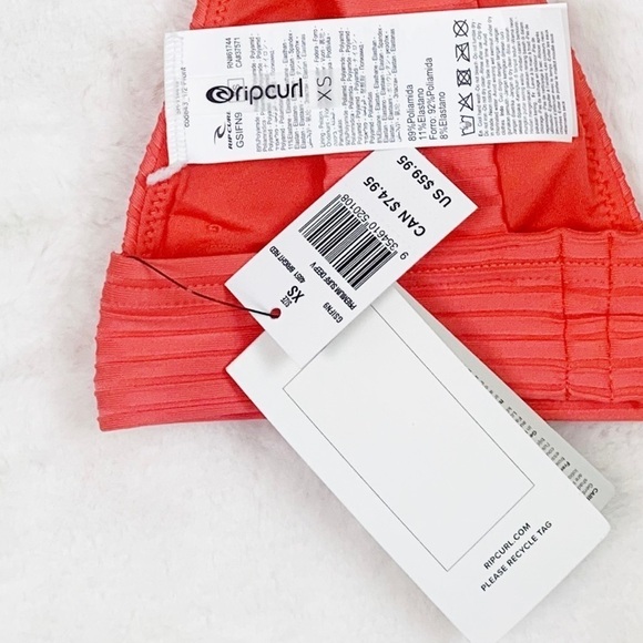 NWT Rip Curl Premium Surf Deep V-Neck Ribbed Bikini Swim Top Hot Coral - Picture 5 of 6